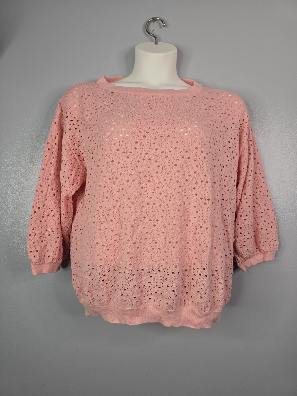 Eloquii Pink Openwork Crew Neck Sweater